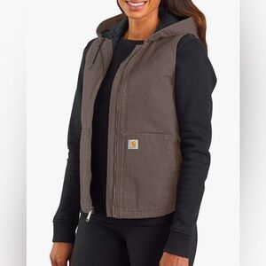 Carhartt Washed Duck Insulated Hooded Vest - Women’s Taupe Gray Size Medium